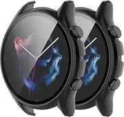 [2Pack] Case for Amazfit GTR 3 & GTR 3 Pro With Screen Protector - Full Around Hard PC Protective Case With Tempered Glass for Amazfit Smartwatch, Black