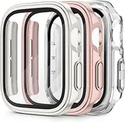 [3 Pack]Hard PC Case for Apple Watch Screen Protector SE Series 6 Series 5 Series 4 40mm with Tempered Glass Screen Protector, Full Hard Ultra-Thin Scratch Resistant Bumper Protective Cover for Apple Watch SE& Series 6 & Series 5& Series 4 40mm