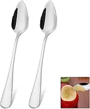 Molain Grapefruit Spoon, Silver Kiwi Spoon Made of Stainless Steel, Spoon with Prongs, Baby Food Supplement, Fruit Spoon, Dessert Spoon, Dishwasher Safe for Kiwi, Apples, Grapefruits (Style B-2pcs)