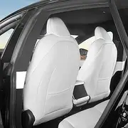 VINBY for Model 3 Y Leather Seat Back Protector Mats(Set of 2),Kick Protector Backseat Mats for Kids,Protect from Mud, Stains, ScratchesSuitable for Model Y 3 Assesories (White)
