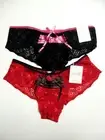 A0169 Rene Rofe NEW All Sheer Lace Panel Front Ribbon Lace-Up Boyshort Red Black