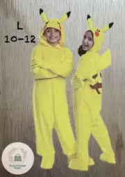 Disguise Pokémon Kids Pikachu Jumpsuit outfit Hooded Suit Costume Large 10-12
