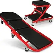 Workshop Stool Mechanic's Seat 2-in-1 Rolling Folding Car Creeper & Seat, 36" Adjustable Roller Garage Chair Lay Down or Sit, 330