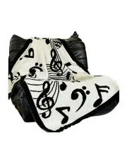 [SOGA] Musical Note Half Fleece Soft Cozy Throw Blanket 130x160cm in Black/White