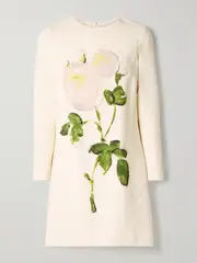 [Oscar de la Renta] Oscar de la Renta - Floral-print Wool-blend Crepe Mini Dress - Off-white - US8 US 8 Off-white