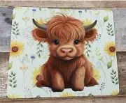 Highland Cow Cute Flower Mouse Pad Computer Office Household