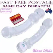 Glass Dildo Anal Plug Sex Toy For Women Clear Thruster Wand Massager Double Dong