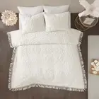 NEW!~ COZY ULTRA SOFT IVORY WHITE CHENILLE SHABBY FRINGE COTTAGE CHIC QUILT SET