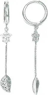 [JewelryWeb] 14k White Gold CZ Simulated Diamond Star With Leaf Hinged Long Drop Dangle Earrings 40x11mm-Dangle Earring for Women