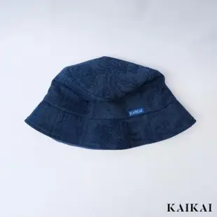 【KAI KAI】花影針織漁夫帽(男款/女款 針織漁夫帽 提花藍染 雙面戴帽子)