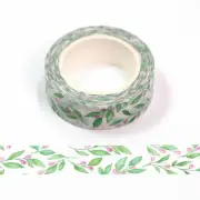 Washi Tape Mistletoe Olive Leaves Berries Green Botanical Floral 15mm x 10m