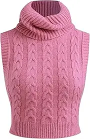 [CIDER] High Neck Solid Cable Knit Crop Vest
