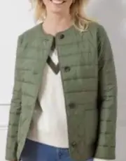 NWT Talbots Women’s Sz 2X Army Green Button Up Collarless Chore Quilted Jacket
