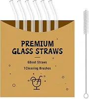 DAMCONME Glass Straws 6 Pack, Reusable Clear Drinking Straws-6 Bent Straws with 1 Clean Brush-Plastic-Free Cleaning Brush - Dishwasher Safe -Suit 16 Oz Glass Cup for Smoothies Cocktails Mojito Ect