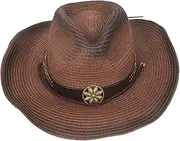 [Healvian] Fashionable Women's Cowboy Hat Wide Brim Sun Hat Uv Protection for Cowgirl Coffee