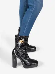Black Patient Platform Heeled Boots