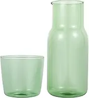 Bedside Water Carafe with Tumbler Reusable Glass Water Pitcher with Cup Large Capacity Nightstand Carafe Set Vintage Bedside Glass Carafe Set Night Water Pitcher Portable for Bedroom Office(Green)