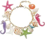 [RUOFFETA] Shell Starfish Necklace Bracelet Conch Statement Chunky Necklace Mermaid Costume Jewelry Beach Jewelry for Women