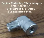 PARKER Stainless Steel 3/8" NPT x 1/8" FNPT Reducing Elbow Adapter P/N 6-2-SE-SS