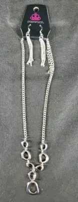 Paparazzi Necklace Earrings Set Chain Silver Tone So Mod Dangle Shapes Infinity