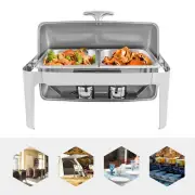 9.54QT Stainless Steel Chafer Buffet Chafing Dish Roll Top Food Warmer Rectangle