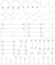[FIRSAUKI] 60Pcs Clear Piercing Retainers for Surgery Bioflex Plastic Jewelry for Nipple Tongue Nose Septum Eyebrow Belly Cartilage Tragus Earrings Retainer Industrial Lip Labret Rings Studs for Work