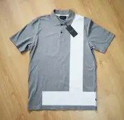 Ted Baker S/S Grey Maul & White Large T Print Polo Shirt Size 2 (Small) RRP £75