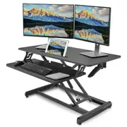Altus Sit Stand Desk Converter 880mm Large Tabletop Riser Workstation Black
