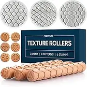 Byllstore Extra Large Clay Texture Rollers with Pottery Stamps | 3 Texture Rollers | 6 Clay Stamps | 1-Pack & 3-Pack (9" x 1.2", 3 Pack)