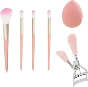 Makeup Brushes with Sponge Blender, Professional Face Makeup Brushes Eyelash Curler, Complete Cosmetic Accessories for Travel Home School Daily Use