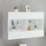 TV Stands Entertainment Center with Storage Shelf, Media Cabinet & Modern LED Lights for Living Room, Bedroom, Wall Mounted Design, White Furniture
