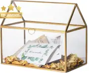 Glass Terrarium 26cm Geometric Card Box Centerpiece Planter Copper House Shape