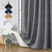 Grey Fabric Shower Curtain 72x72 Inches, Clip Jacquard Farmhouse Plaid Stripe...