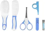 6pcs Baby Grooming Kit, Baby Nail Clipper Scissors Hair Brush Comb Manicure Care Kit Baby Shower Registry Baby Care Keep and Clean Daily Use (Azul)