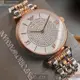 ARMANI手錶,編號AR00017,32mm玫瑰金圓形精鋼錶殼,白色滿天星錶面,金銀相間精鋼錶帶款