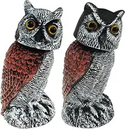 2 Pack Owl Decoys to Scare Birds Away, Scarecrow Fake Owl with Rotating Head, Natural Outdoor Garden Owl for Bird Deterrent, Plastic Owl Decoy to Keep Birds Away for Patio, Fence, Yard, Outdoor