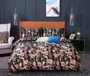 Hayman Super King Size Quilt/Doona/Duvet Cover Set M451 Black Flower