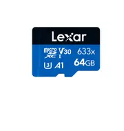Lexar High-Performance 633x 64GB microSDHC / microSDXC UHS-I Card BLUE Series without adaptor 64GB C10, A1, UHS-I (U3), V30, up to 100MB/s read, 45