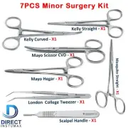 7PCS Minor Surgical Surgery Forceps Kit Hemostat Scalpel Handle Medical Tweezer