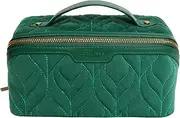 [Alice Wheeler] London Velvet Train Case, Beauty Travel Organiser, 24 x 12 x 12 cm, Gold Zip, Teal, Luxury Travel