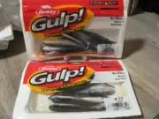 2 Packs Berkley Gulp Fishing Baits 4" Split Tail Minnow Black Shad Color