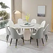 WZZHHJ Modern Sintered Stone Dining Table Set with 31.5" Lazy Susan & 8 Chairs, Round Dining Table with Exquisite Pedestal, Heat-Resistant & Easy to Clean for Kitchen & Dining Room