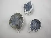 [BRCbeads] Agate Pendant Natural Picture Agate Multi Color with Silver Bezel Two Hooks Set of 3 Mixed Shape Mixed Color
