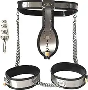 HGDTYRI Chastity Belt For Men, With Leg Bondage Collar Butt Plug Stainless Steel Chastity Belt SM Chastity Cage Chastity Device for Men Couples(100cm-110cm)