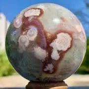 420G Natural Sakura Flower Agate QUARTZ Sphere Crystal Ball Reiki Healing