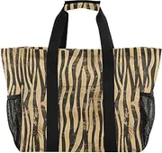 [sanluoli] Tote Bags For Women Foldable Beach Bags With Pockets with Handles Tote Bag For Car, Boho Vintage Simplified Stripes, 1 size