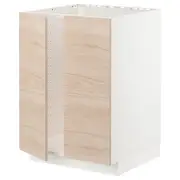 METOD base cabinet for sink + 2 doors, white/Askersund light ash effect, 60x60x80 cm