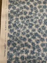 Waverly Oopsy Daisy Screen Print Fabric 6 Yards Blue & White Floral Cotton USA
