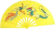 FUTUREORYY 1Pc Traditional Chinese Pattern Fan Handheld Martial Arts Accessory for Tai Chi Kung Fu and Dance Performance Yellow Elegant Portable Design for Summer Use