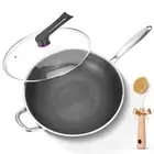 13-Inch Hybrid Wok with Lid - PFOA-Free Nonstick Stainless Steel Cookware